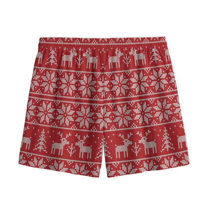 Christmas Deer Knitted Pattern Print Mesh Shorts