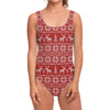 Christmas Deer Knitted Pattern Print One Piece Swimsuit