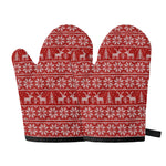 Christmas Deer Knitted Pattern Print Oven Mitts