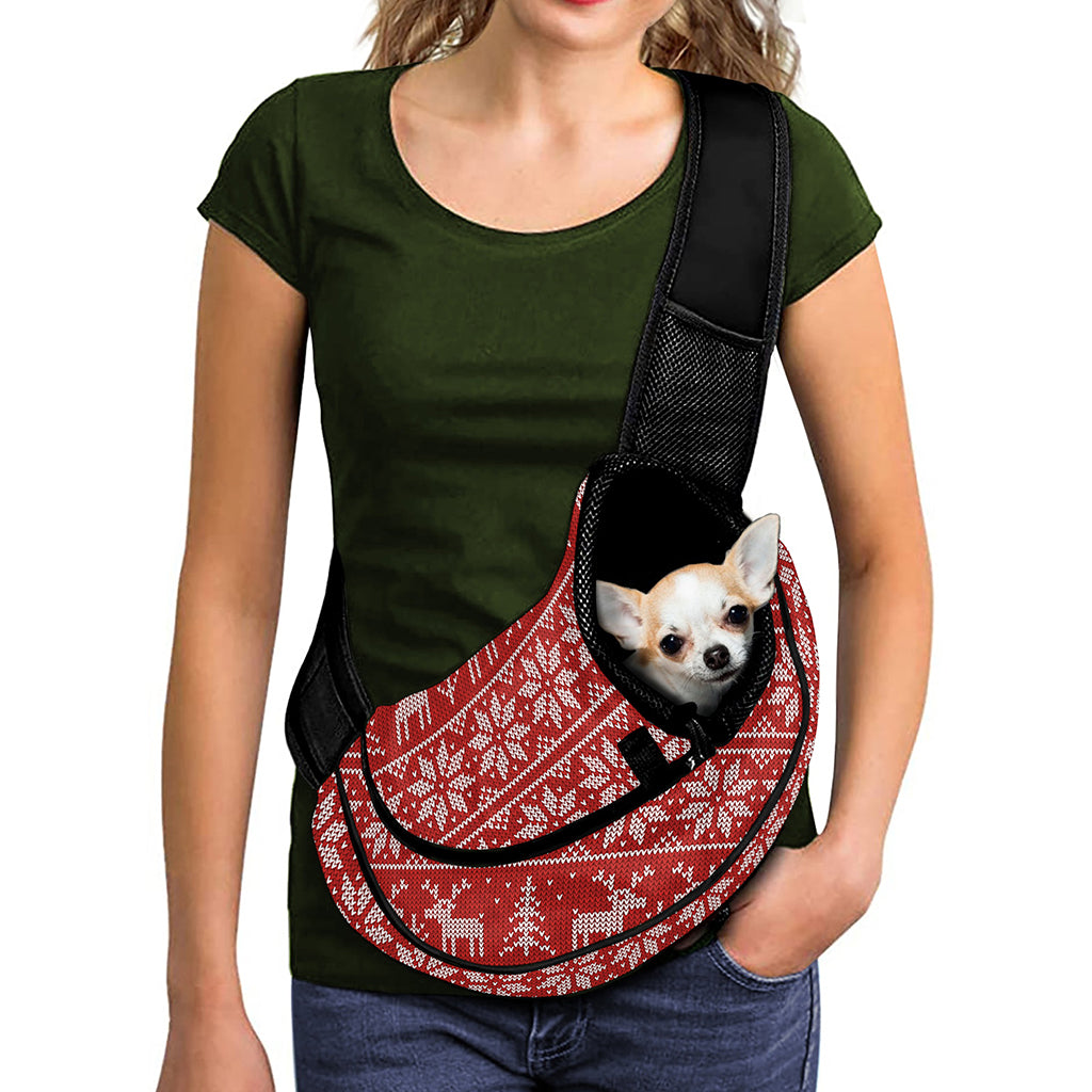 Christmas Deer Knitted Pattern Print Pet Sling Carrier