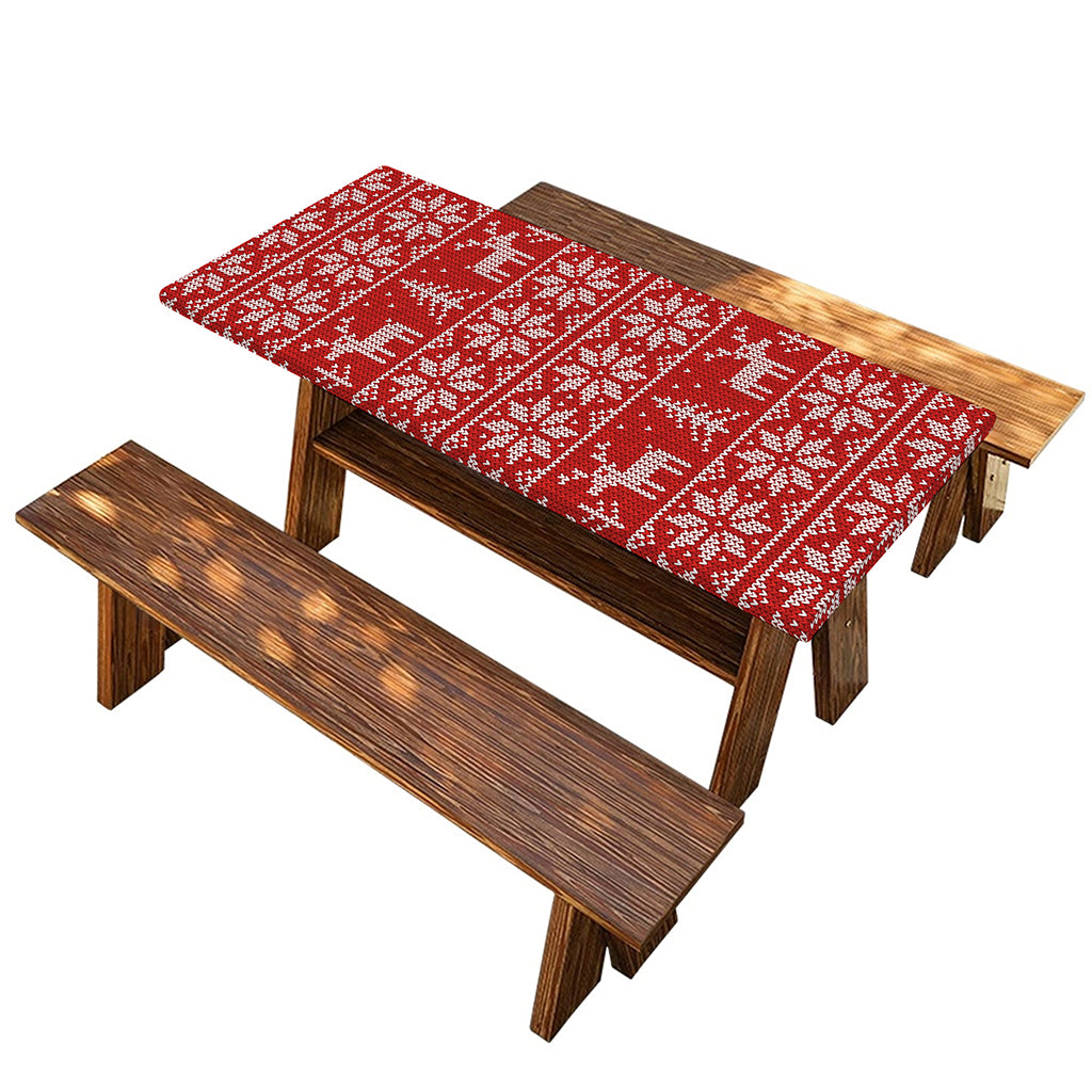 Christmas Deer Knitted Pattern Print Picnic Table Cover