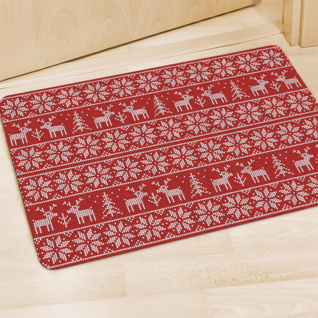 Christmas Deer Knitted Pattern Print Polyester Doormat