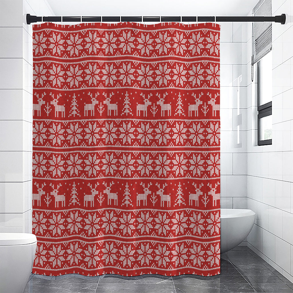 Christmas Deer Knitted Pattern Print Premium Shower Curtain