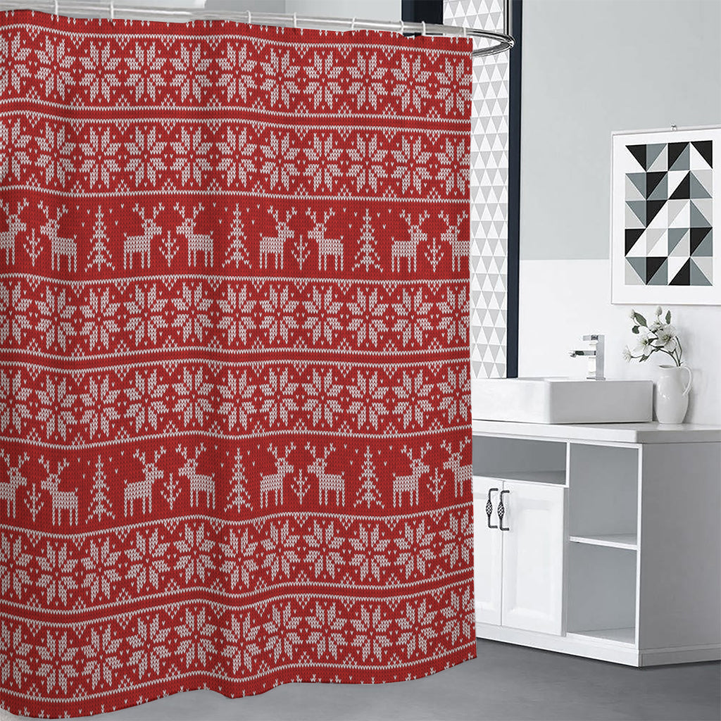 Christmas Deer Knitted Pattern Print Premium Shower Curtain