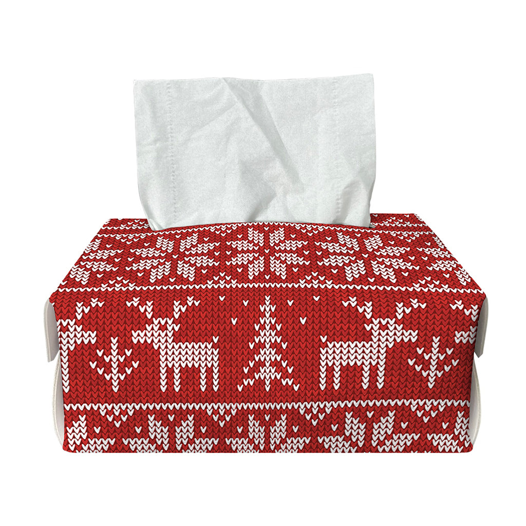 Christmas Deer Knitted Pattern Print Rectangle Tissue Box Cover