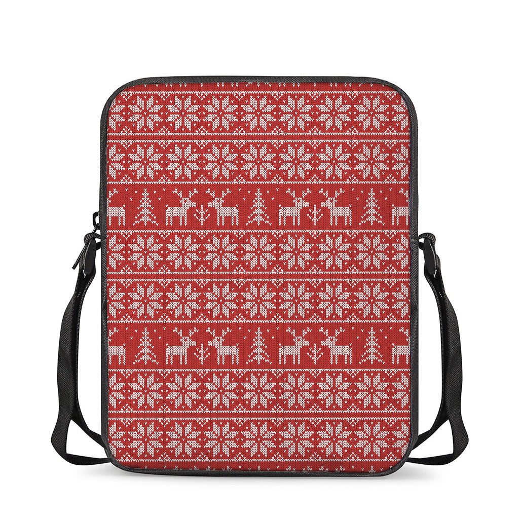 Christmas Deer Knitted Pattern Print Rectangular Crossbody Bag