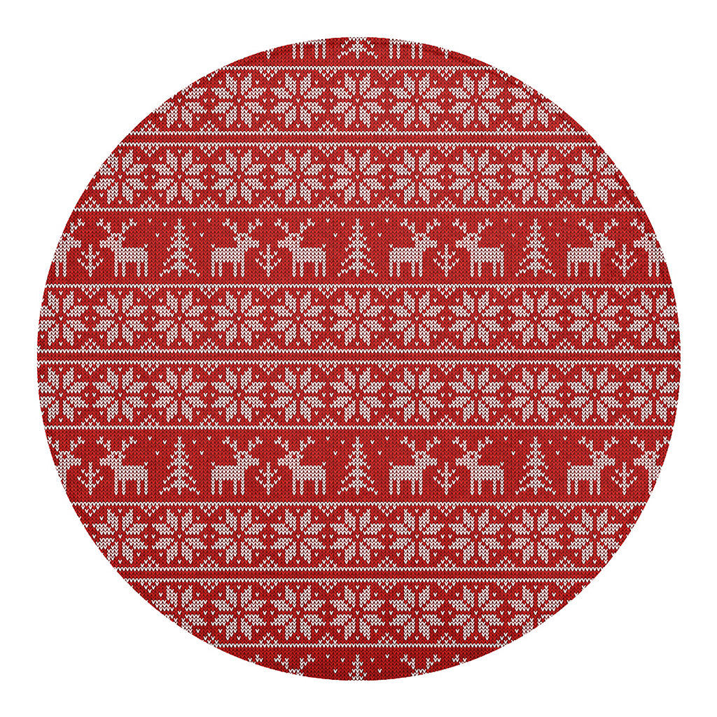 Christmas Deer Knitted Pattern Print Round Blanket