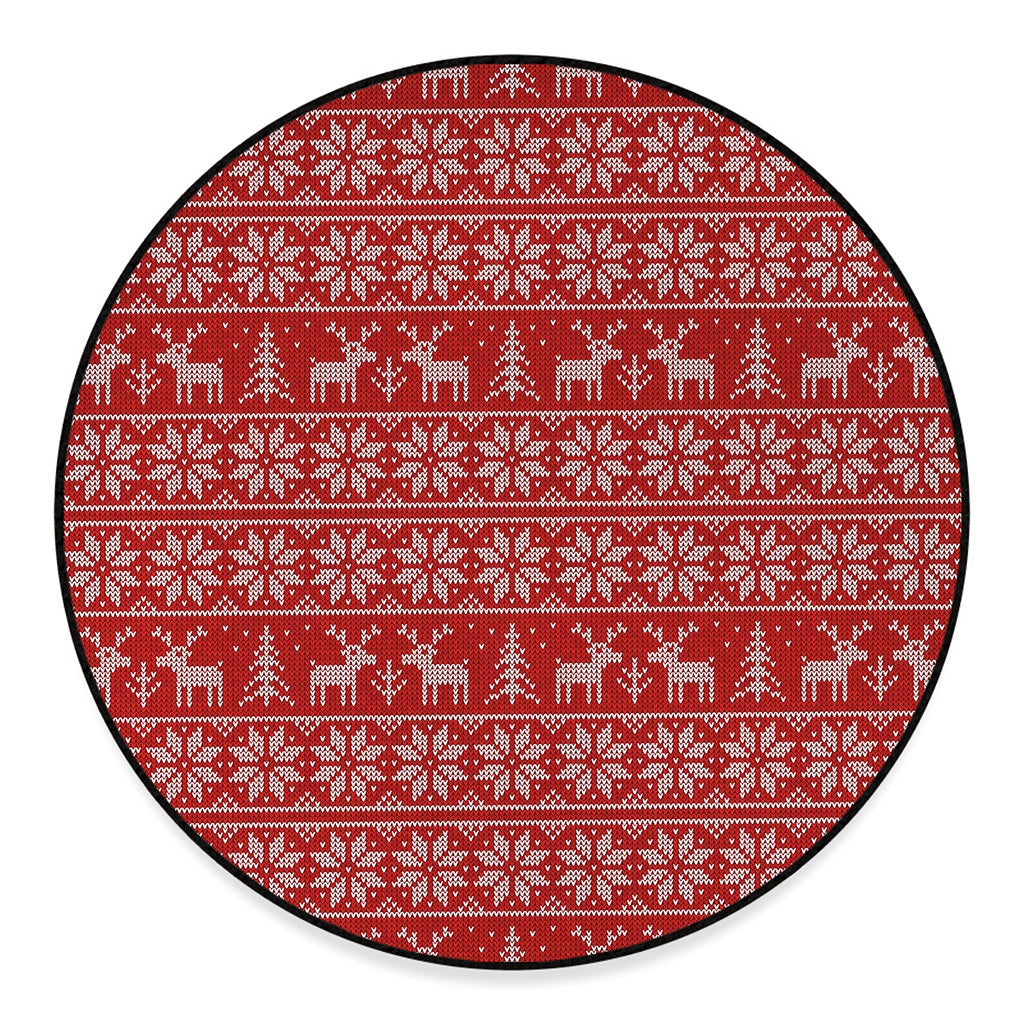 Christmas Deer Knitted Pattern Print Round Floor Mat