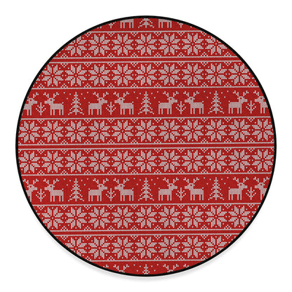 Christmas Deer Knitted Pattern Print Round Floor Mat
