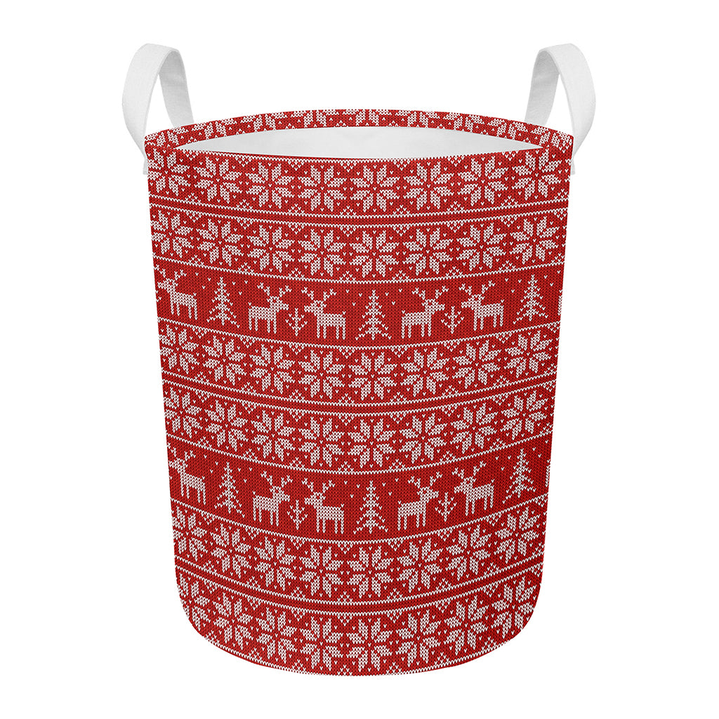 Christmas Deer Knitted Pattern Print Round Laundry Basket