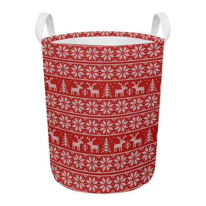 Christmas Deer Knitted Pattern Print Round Laundry Basket