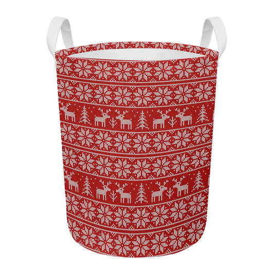 Christmas Deer Knitted Pattern Print Round Laundry Basket