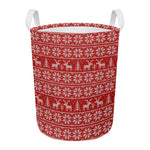 Christmas Deer Knitted Pattern Print Round Laundry Basket