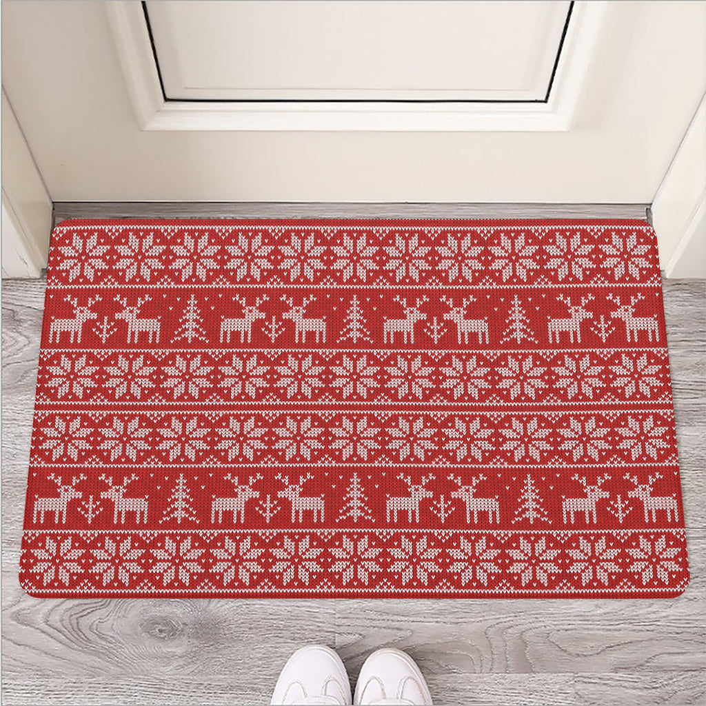 Christmas Deer Knitted Pattern Print Rubber Doormat