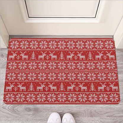 Christmas Deer Knitted Pattern Print Rubber Doormat
