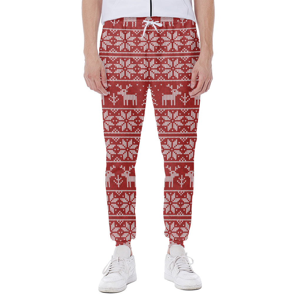 Christmas Deer Knitted Pattern Print Scuba Joggers
