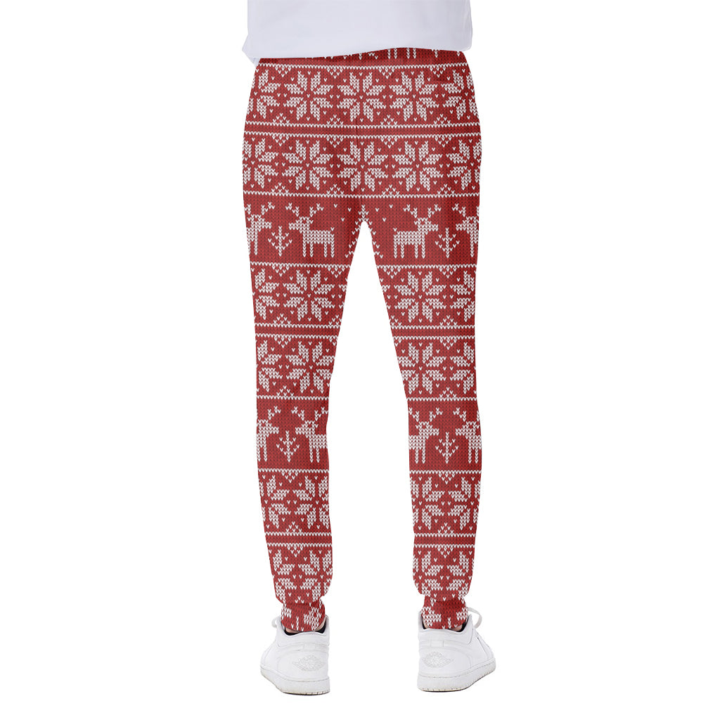 Christmas Deer Knitted Pattern Print Scuba Joggers