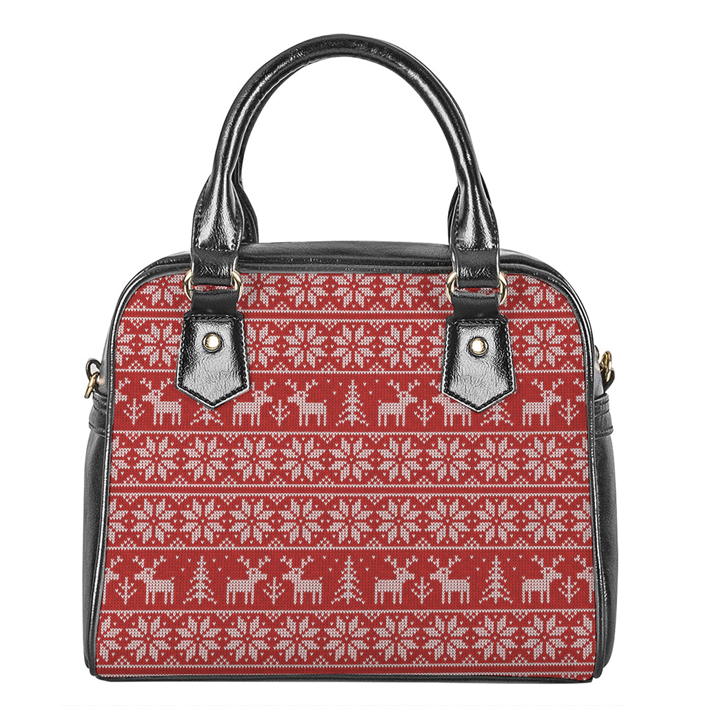 Christmas Deer Knitted Pattern Print Shoulder Handbag