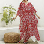 Christmas Deer Knitted Pattern Print Silk V-Neck Kaftan Dress