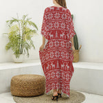 Christmas Deer Knitted Pattern Print Silk V-Neck Kaftan Dress