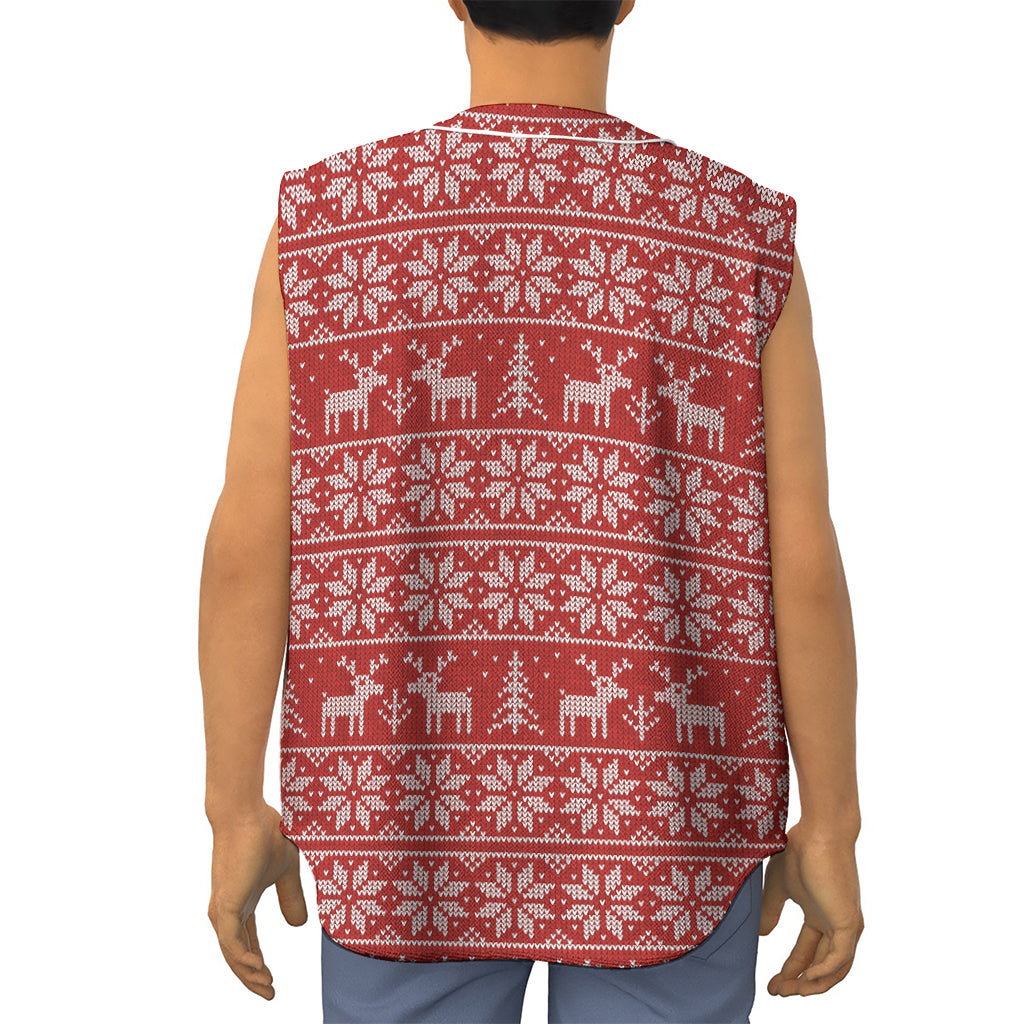 Christmas Deer Knitted Pattern Print Sleeveless Baseball Jersey