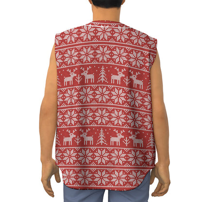 Christmas Deer Knitted Pattern Print Sleeveless Baseball Jersey