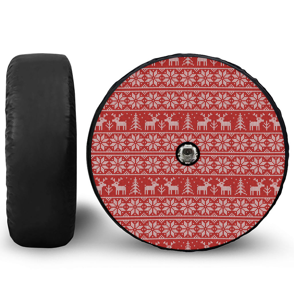 Christmas Deer Knitted Pattern Print Tire Cover With Camera Hole