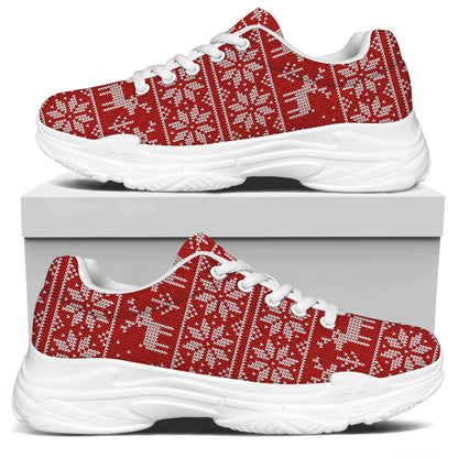 Christmas Deer Knitted Pattern Print White Chunky Shoes
