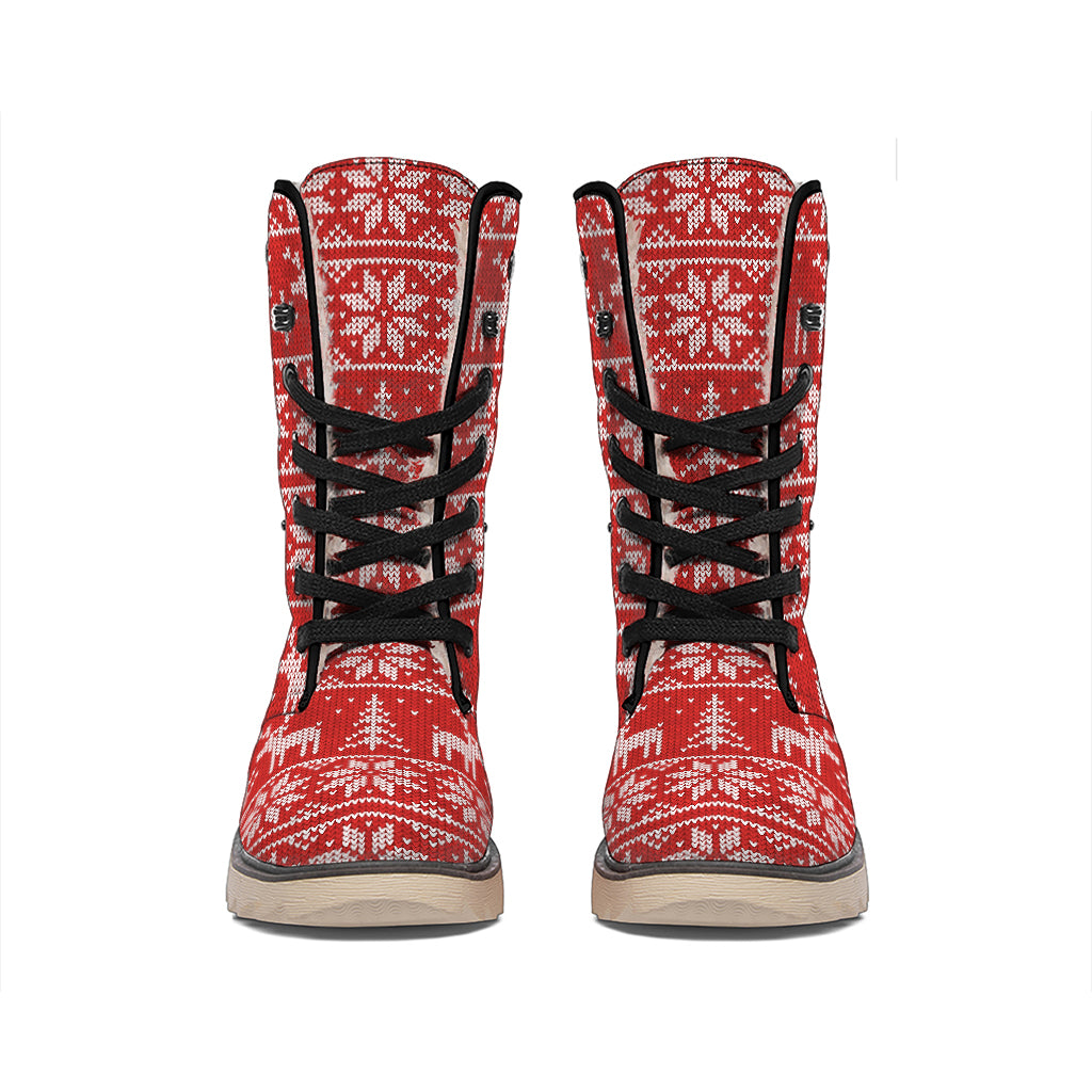 Christmas Deer Knitted Pattern Print Winter Boots