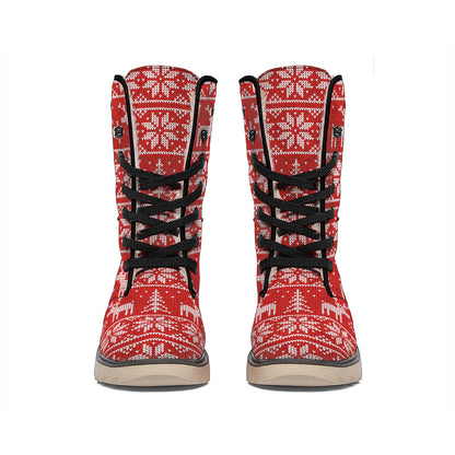 Christmas Deer Knitted Pattern Print Winter Boots