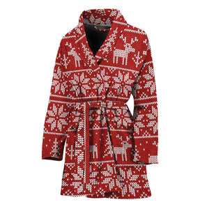 Christmas Deer Knitted Pattern Print Women's Bathrobe