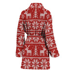 Christmas Deer Knitted Pattern Print Women's Bathrobe