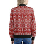 Christmas Deer Knitted Pattern Print Women's Bomber Jacket