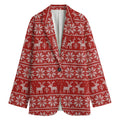 Christmas Deer Knitted Pattern Print Women's Cotton Blazer