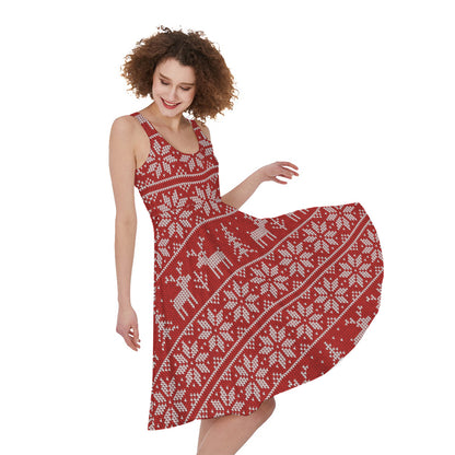 Christmas Deer Knitted Pattern Print Women's Sleeveless Dress