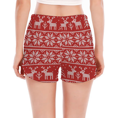 Christmas Deer Knitted Pattern Print Women's Split Running Shorts