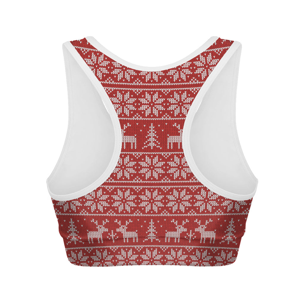 Christmas Deer Knitted Pattern Print Women's Sports Bra