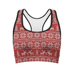 Christmas Deer Knitted Pattern Print Women's Sports Bra