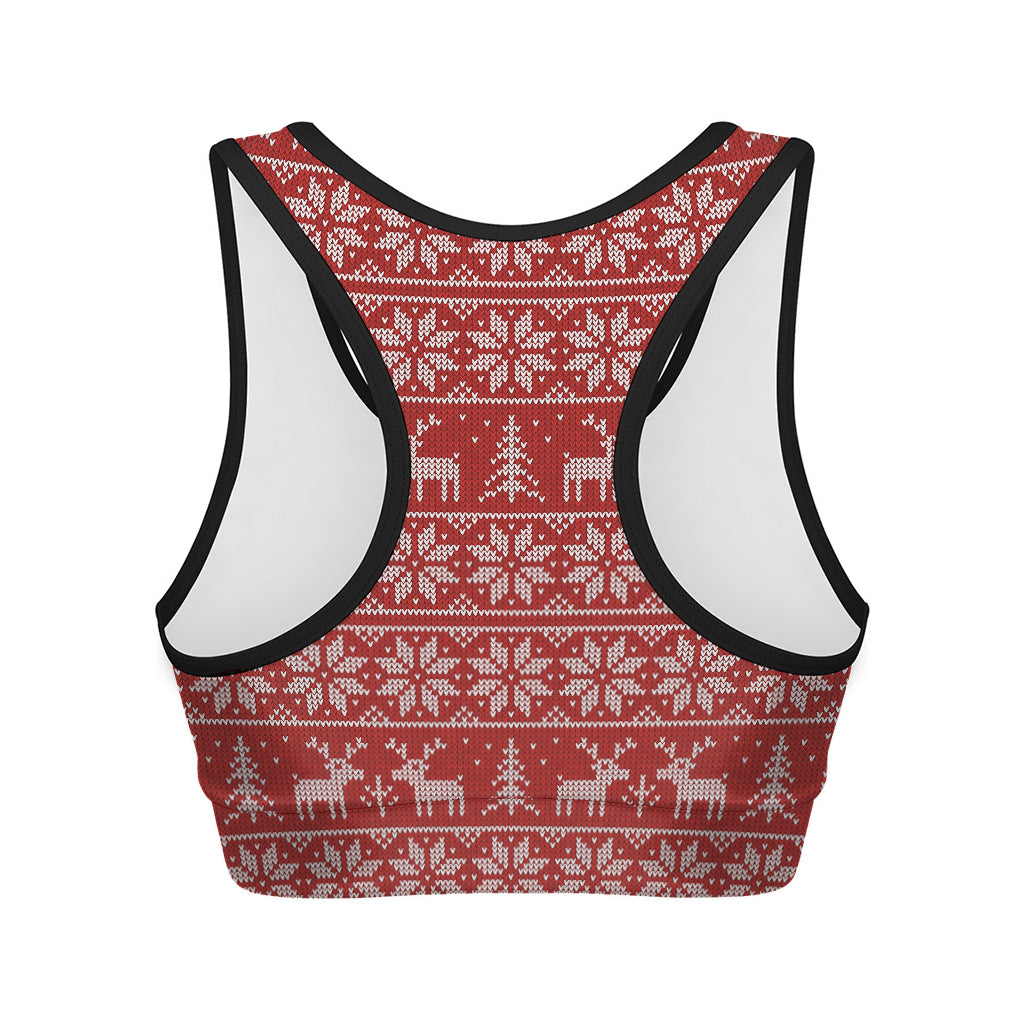 Christmas Deer Knitted Pattern Print Women's Sports Bra