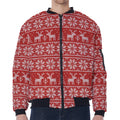 Christmas Deer Knitted Pattern Print Zip Sleeve Bomber Jacket