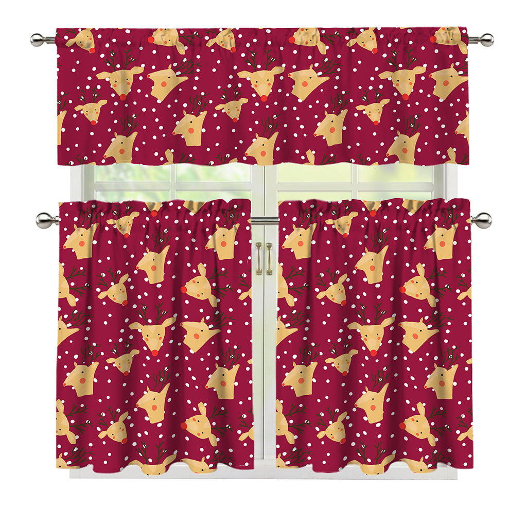 Christmas Deer Pattern Print 3 Piece Kitchen Curtains