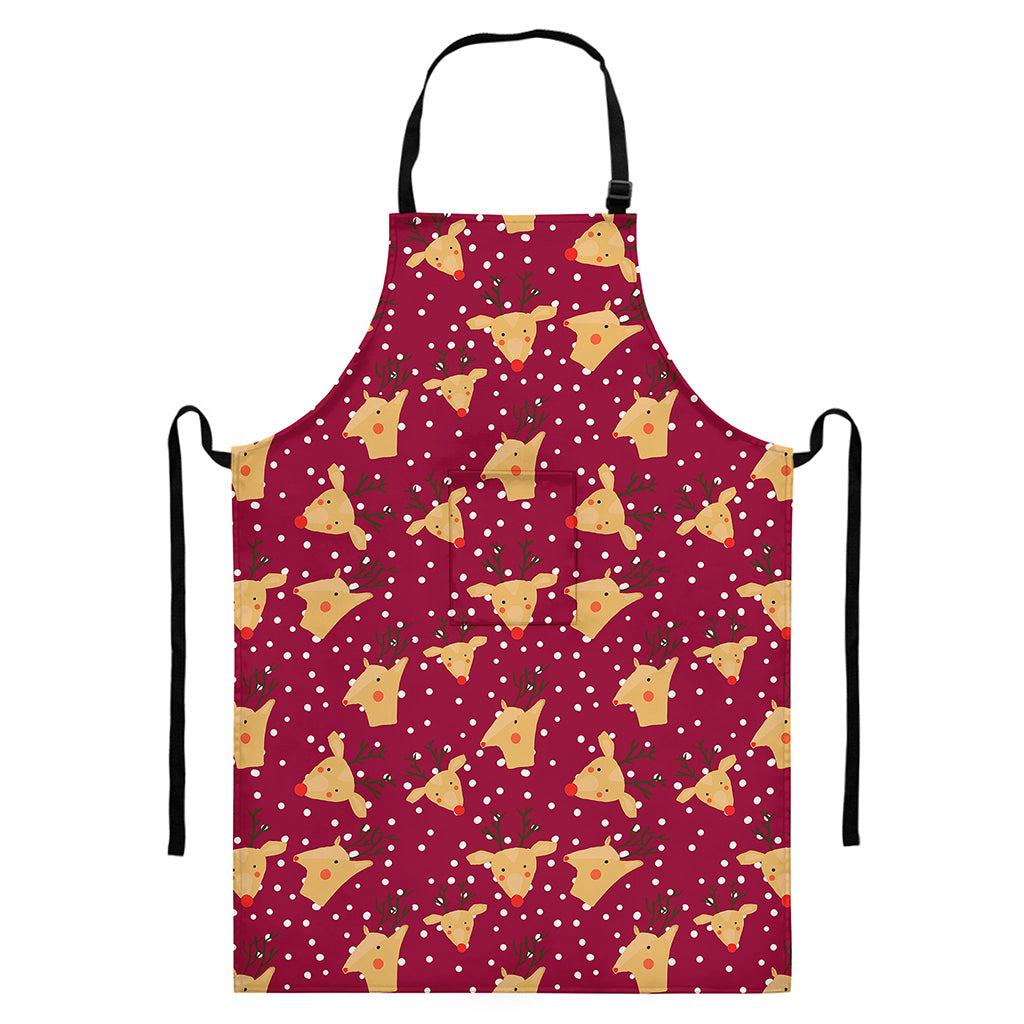 Christmas Deer Pattern Print Bib Apron With Pocket