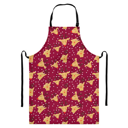 Christmas Deer Pattern Print Bib Apron With Pocket