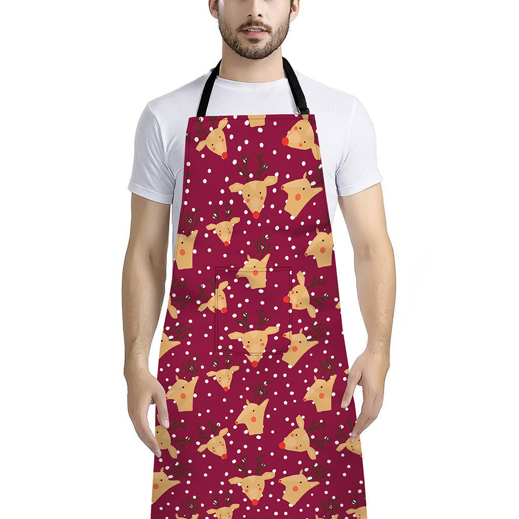 Christmas Deer Pattern Print Bib Apron With Pocket