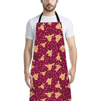 Christmas Deer Pattern Print Bib Apron With Pocket