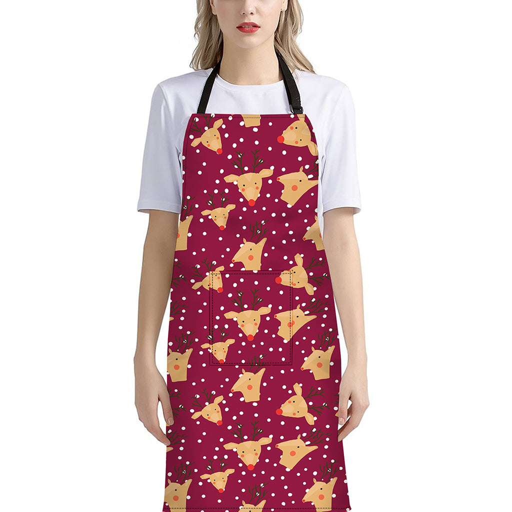 Christmas Deer Pattern Print Bib Apron With Pocket