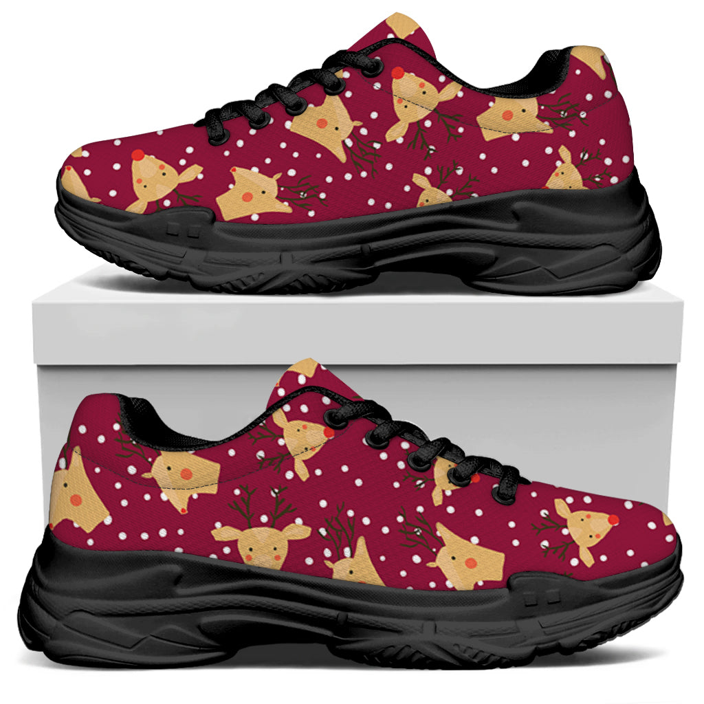 Christmas Deer Pattern Print Black Chunky Shoes