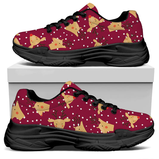 Christmas Deer Pattern Print Black Chunky Shoes