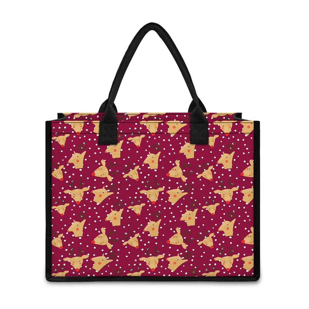 Christmas Deer Pattern Print Canvas Tote Bag