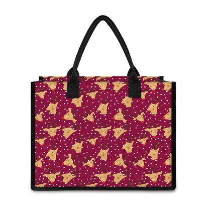 Christmas Deer Pattern Print Canvas Tote Bag